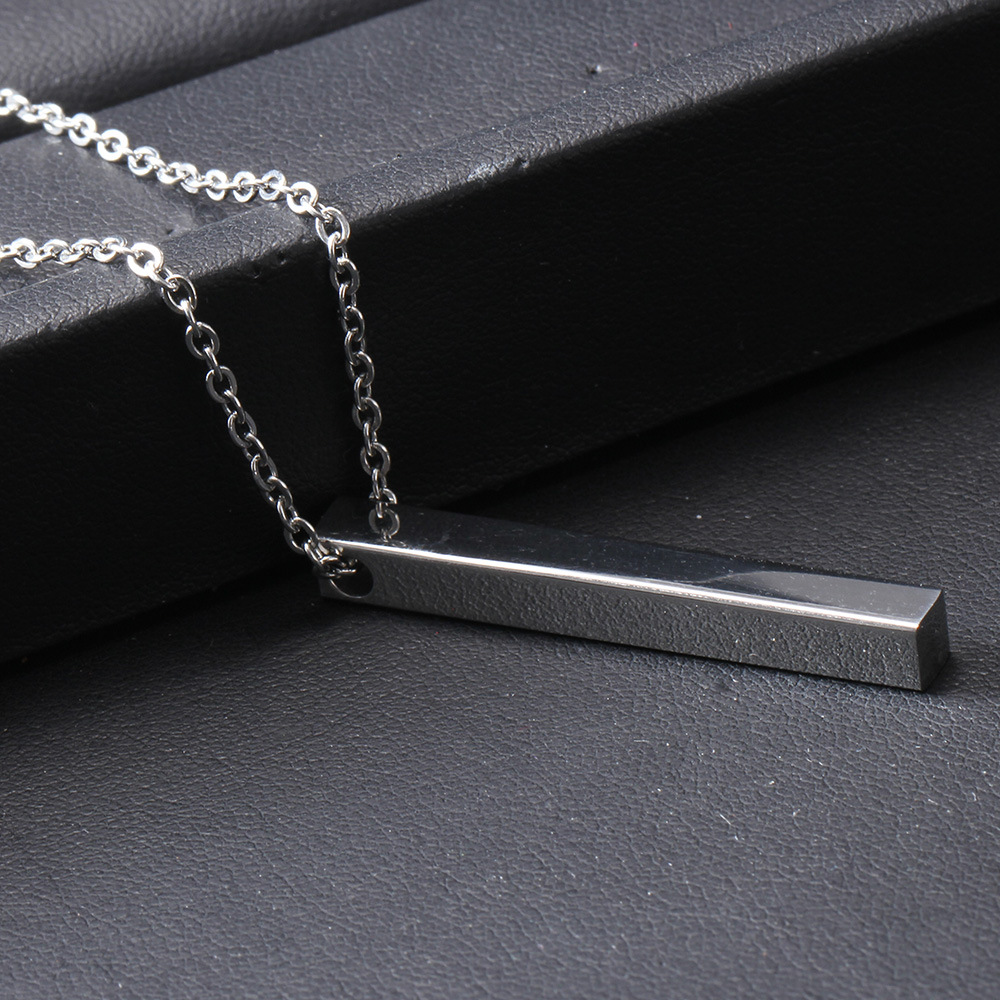 Simple Titanium Steel Long Column Rectangular Pendant Necklace display picture 4