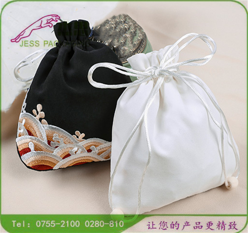 设计新款绒布刺绣黄金珠宝首饰收纳包抽绳玉器防摔束口袋量大从优