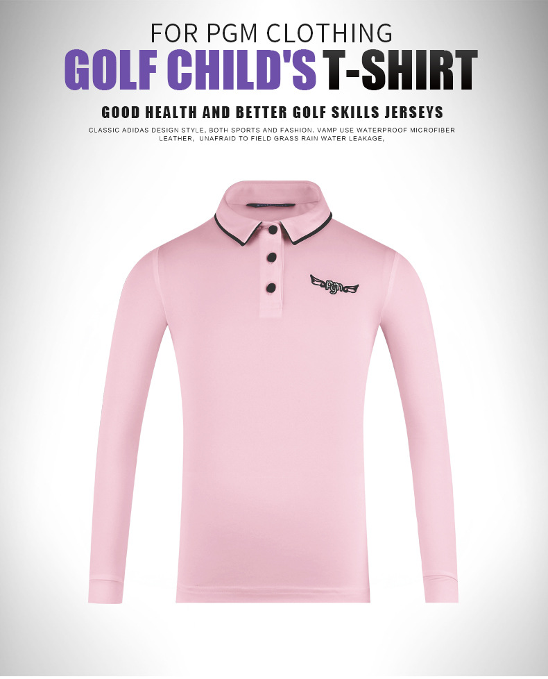 Áo thun golf dài tay bé gái PGM cổ bẻ phối sọc — YF219 màu hồng, YF548-màu trắng, YF219 màu trắng, YF548-màu xanh nước biển chi tiết 34