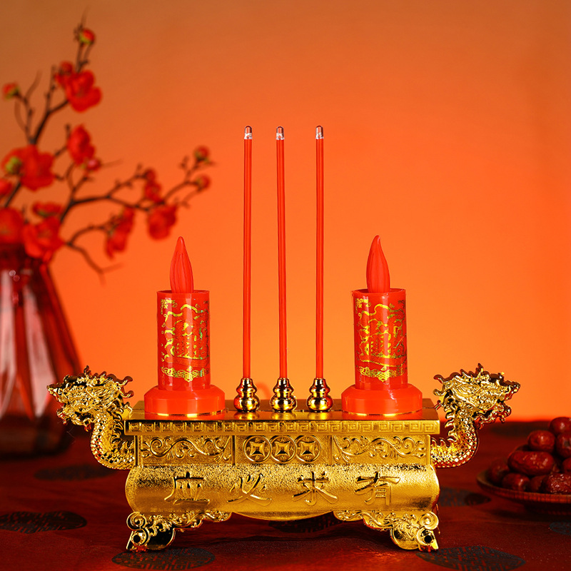 LED Electronic Incense Burner, Temple, Worshiping Buddha, Double Dragon, Electronic Candles, Dongzhi, Qingming, First Month Ancestral Worship Offerings