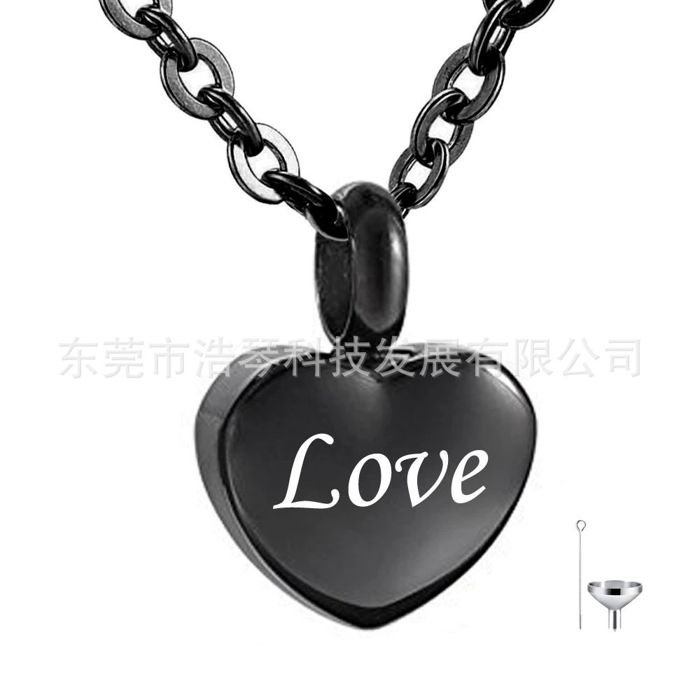 Титановые стальные ювелирные изделия черный в форме сердца любовь урна кулон памятные ПЭТ пепел ожерелье Мода флакон духов