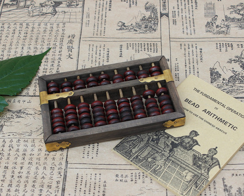 Antique small 9-position beech wood red bead abacus with English manual, retro gift, nostalgic abacus, classic gift