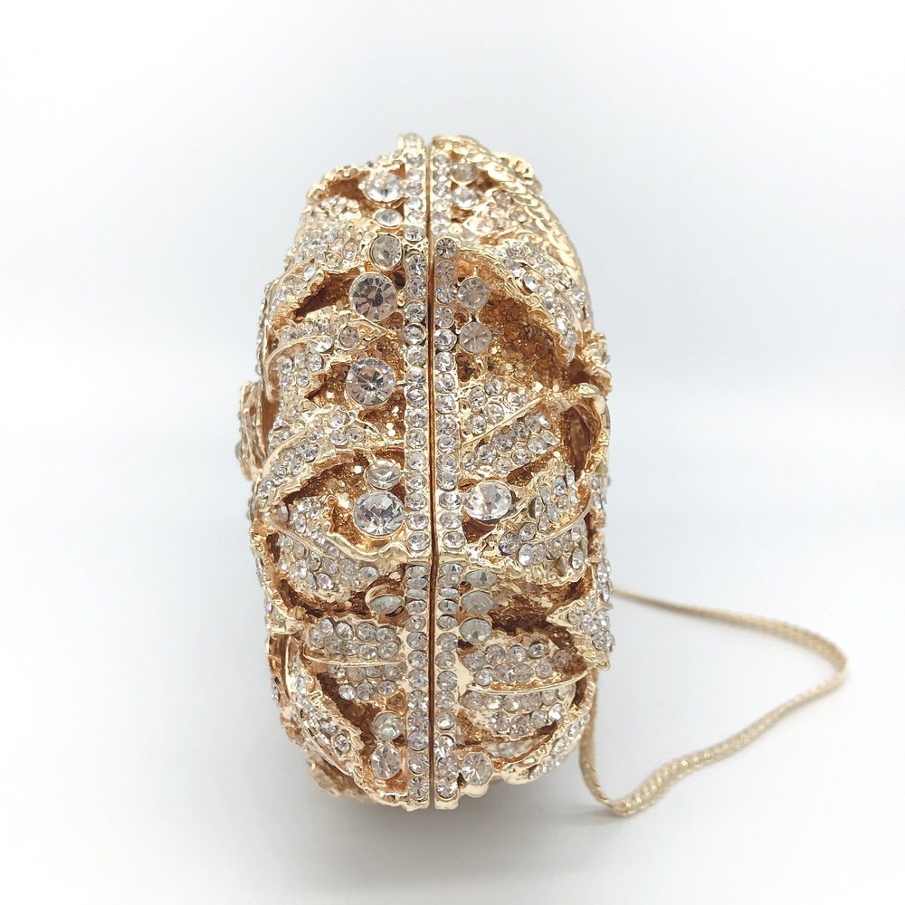 Gold Silver Rhinestone Metal Rose Diamond Asymmetrical Dress Evening bags PIKOLINOS display picture 6