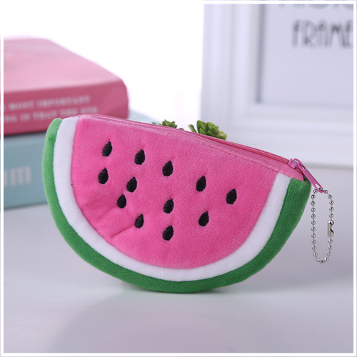 Korean style cute storage bag, fruit cartoon plush coin purse, small semicircular key bag, watermelon bag wholesale