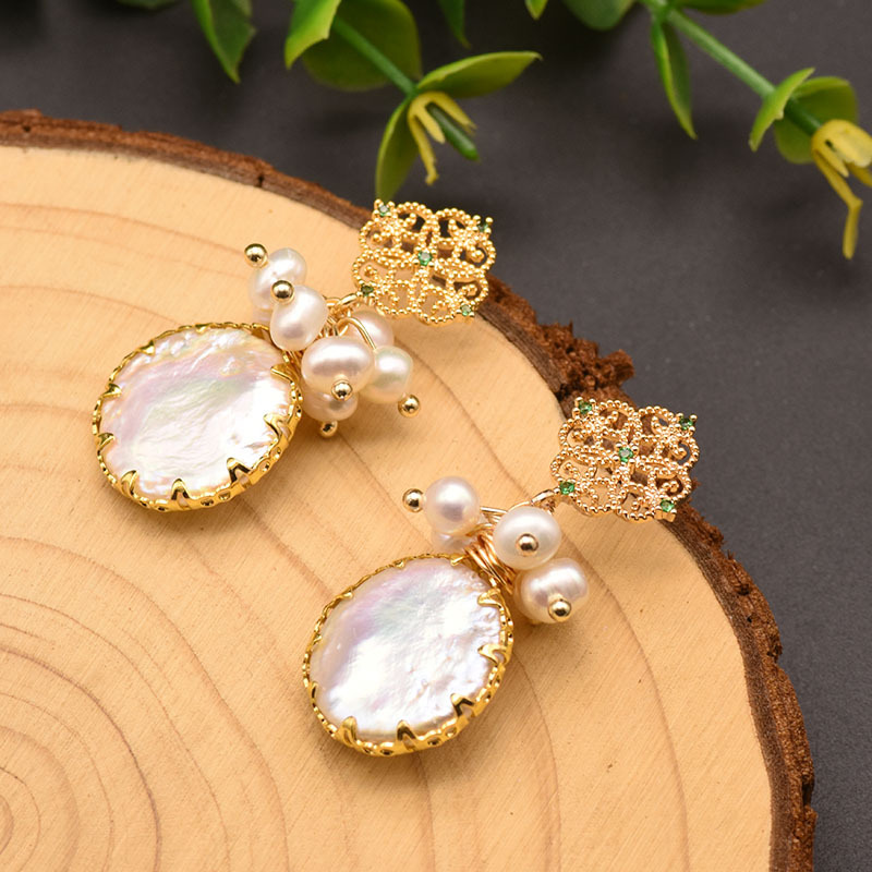 Pearl, Steel Material Gold Plated Plating Oval Pattern Simple Style Oval Pearl Steel Plating Inlay Pearl Zircon Drop Earrings 1 Pair