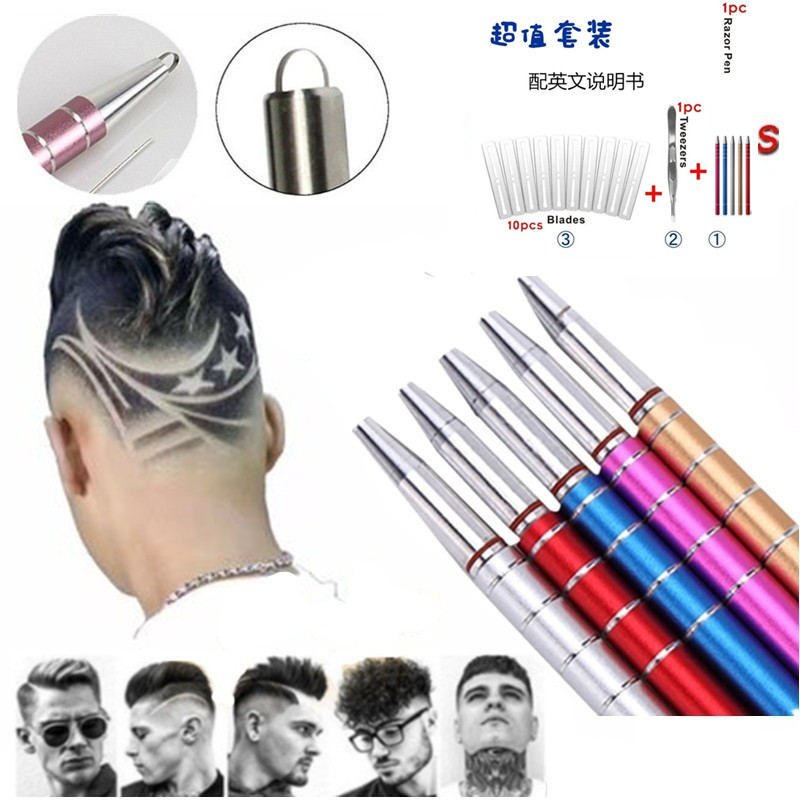 Hairdressing Carving pen Magic Nick hairstyle Stainless steel Pen knife Europe Haircut Razor blade suit
