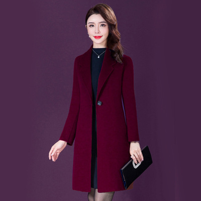 批发正品中年妈妈毛呢大衣 2019秋冬新款中长款毛呢外套大衣