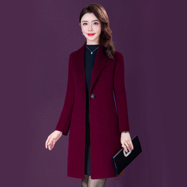 批发正品中年妈妈毛呢大衣 2019秋冬新款中长款毛呢外套大衣