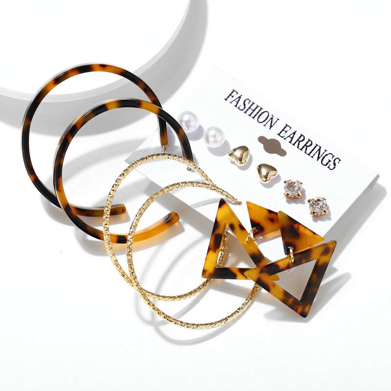 Acrylic Artificial Pearl Circle Tassel Earrings Set 6 Piece Set Hot Selling Earrings Wholesale Nihaojewelry display picture 13
