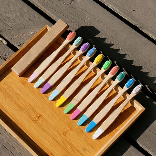 Children's Bamboo Toothbrush Healthy Lilac Hand Painted Wooden Toothbrush Daily Use 10 Pack Home Children's Bamboo Toothbrush