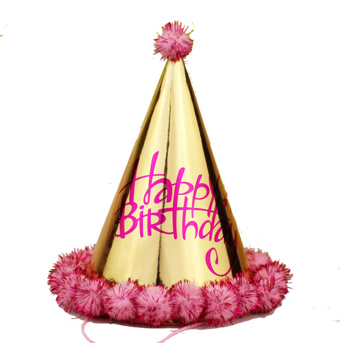 Wholesale laser paper pointed hat adult gold and silver fur ball triangular hat 20cm birthday celebration party paper hat