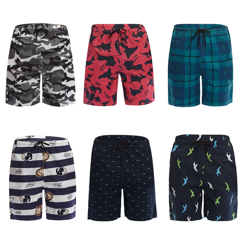 沙滩裤 男士纯棉薄夏季爆款印花速干海滩裤欧美大码休闲五分短裤