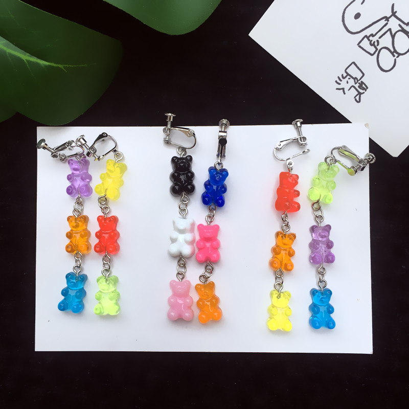 Cute Candy Color Cute Bear Earrings Resin Drop Earrings display picture 4