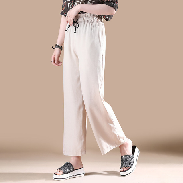 Tencel Broad-legged Pants Ladies Leisure Pants Thin beige Pants  