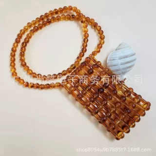 手机珍珠包包女网红小包斜挎包微透明手工编织ins玳瑁琥珀串珠