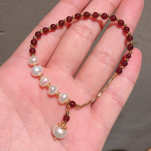 Korean-style irregular baroque freshwater pearl pomegranate stone simple bracelet necklace accessory