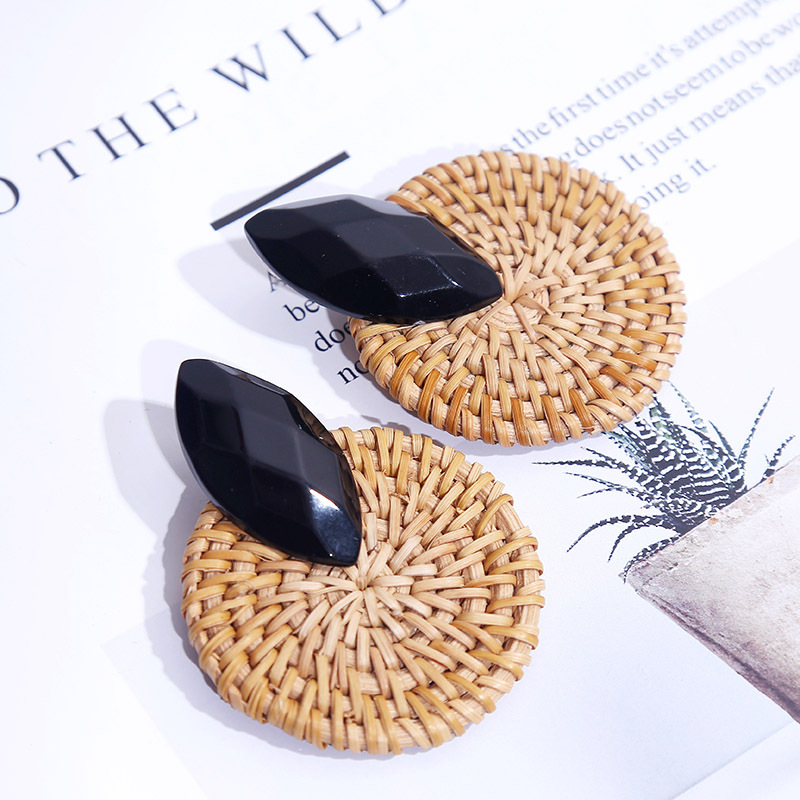 Geometric Exaggerated Resin Rattan Earrings For Women Round Retro Earrings Jewelry display picture 8