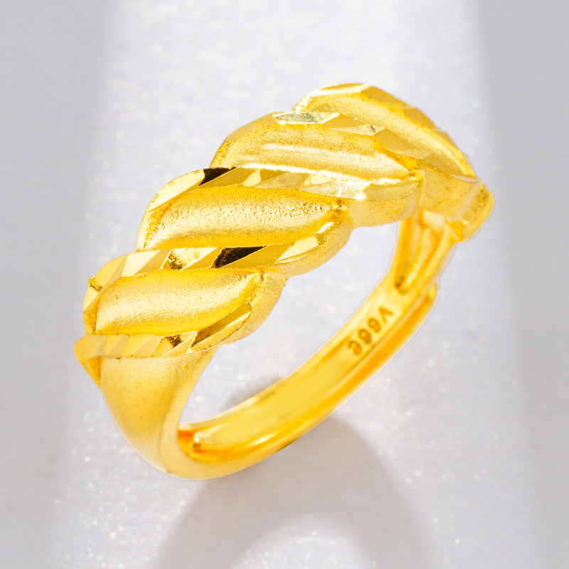 Venta caliente 3D chapado en oro duro lluvia de meteoros anillo abierto moda latón puro arena oro hombres y mujeres pareja anillo