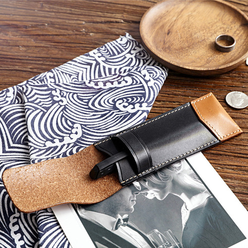 Retro handmade pencil case for male and female students genuine leather pen case vegetable tanned cowhide simple ultra-thin stationery pen leather case