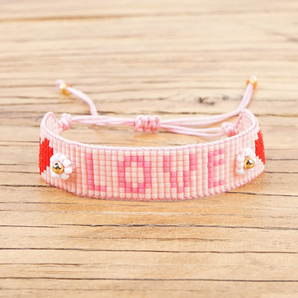 Miyuki Simple Female Bracelet Db Antique Rice Beads Woven Love Pattern Bracelet display picture 20