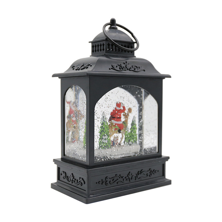 小风灯 黑 圣诞老人骑麋鹿