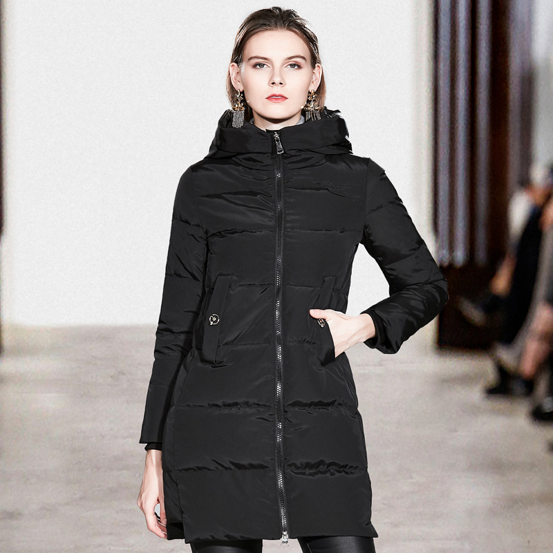 Mid-length Winter Plus Size Women's Jacket Women's Thickened European And American Hooded Double Zipper Down Jacket For Women