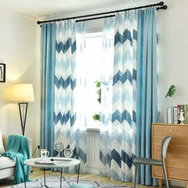 波浪北欧风格遮光成品窗帘简约现代卧室客厅儿童加厚 窗帘