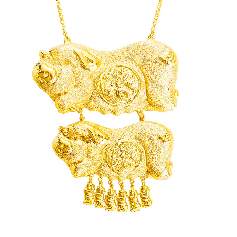 Oro tienda ventana imitación oro puro boda doble bendición cerdo marca Collar chapado en oro arena oro dragón y Fénix boda collar nupcial