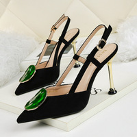6288-9 Korean version of pointed hollow high-heeled shoes nightclub sexy slim-heeled sandals slim-heeled water drill with one-word female shoes