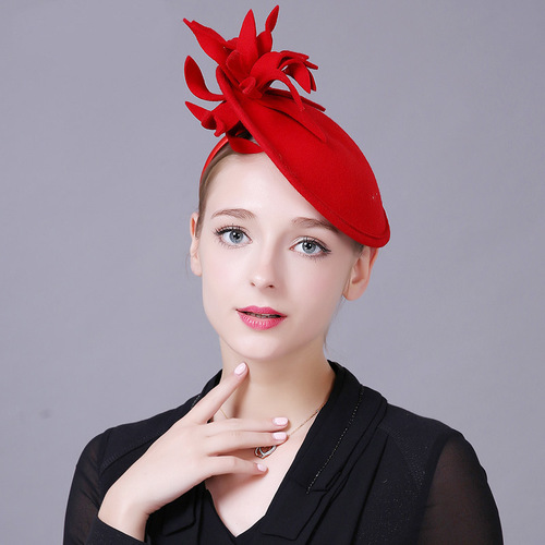 Party hats Fedoras hats for women Dress Hat Lady British high quality woollen cloth Vintage headdress ceremonial hat banquet hair ornament
