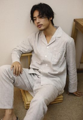 春夏新品刺绣杉树男士长袖长裤套装睡衣 全棉长袖套装男士睡衣|ms