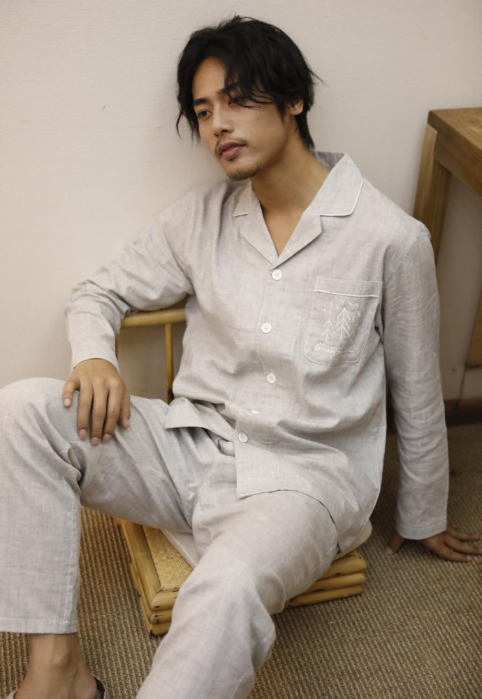 春夏新品刺绣杉树男士长袖长裤套装睡衣 全棉长袖套装男士睡衣|ms