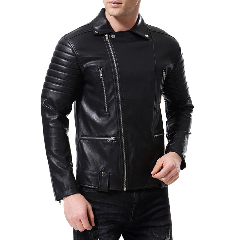 Men's Punk Motorcycle Leather Jacket With Multi Zip Detail_voghion.com