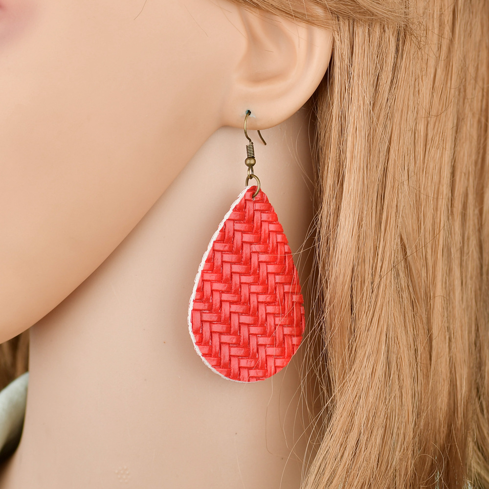 No Inlaid Inlay Material Retro Handmade Leather Braided Water Drop Multi-color Earrings