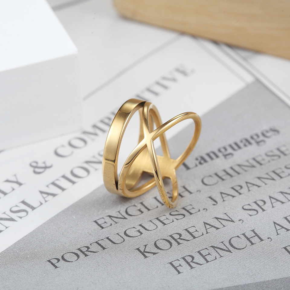 Daily Occasion 304 Stainless Steel Material Geometric Pattern Real Gold Plated Geometric 304 Stainless Steel Simple Style Waterproof Non Tarnish Rings
