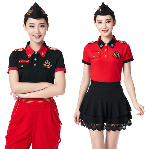 Spring new short-sleeved suit sailor dance costume lapel half-sleeved T-shirt women's square dance performance costume