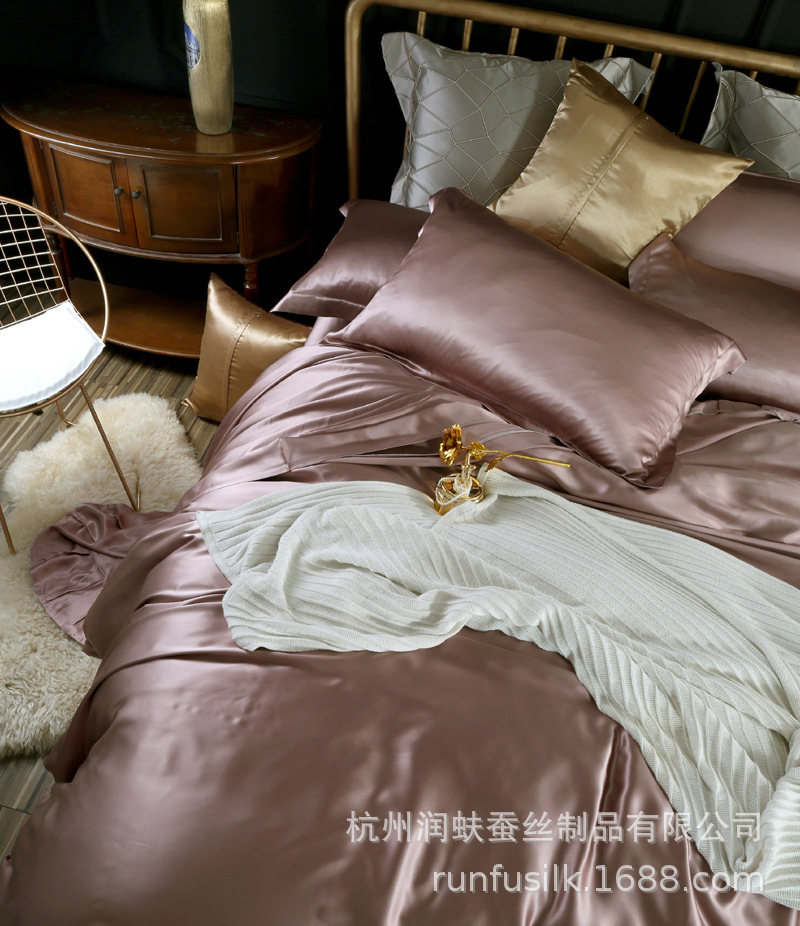 杭州丝绸重磅25姆米真丝床单100%桑蚕丝丝绸床包床笠