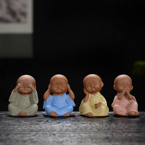Tea pet ornaments can be used to raise creative mini pocket-sized three or four little monks, Zen-like purple sand tea sets, accessories, flower pot decorations