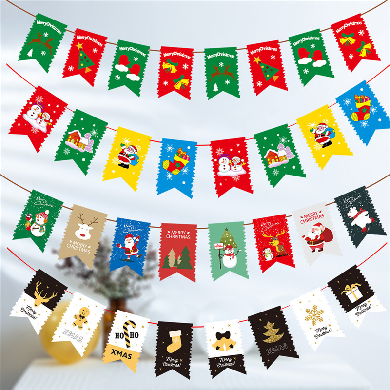 Decoraciones navideñas Bandera de tirón de Navidad Bandera de ocho lados bandera colgante papel de dibujos animados suministros de empavesado de Navidad