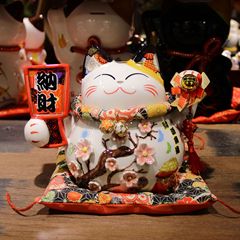 Lemiao New Fuyuan Cat 8-inch Lucky Ceramic Lucky Cat Piggy Bank Sakura Cat Home Ornament Gift
