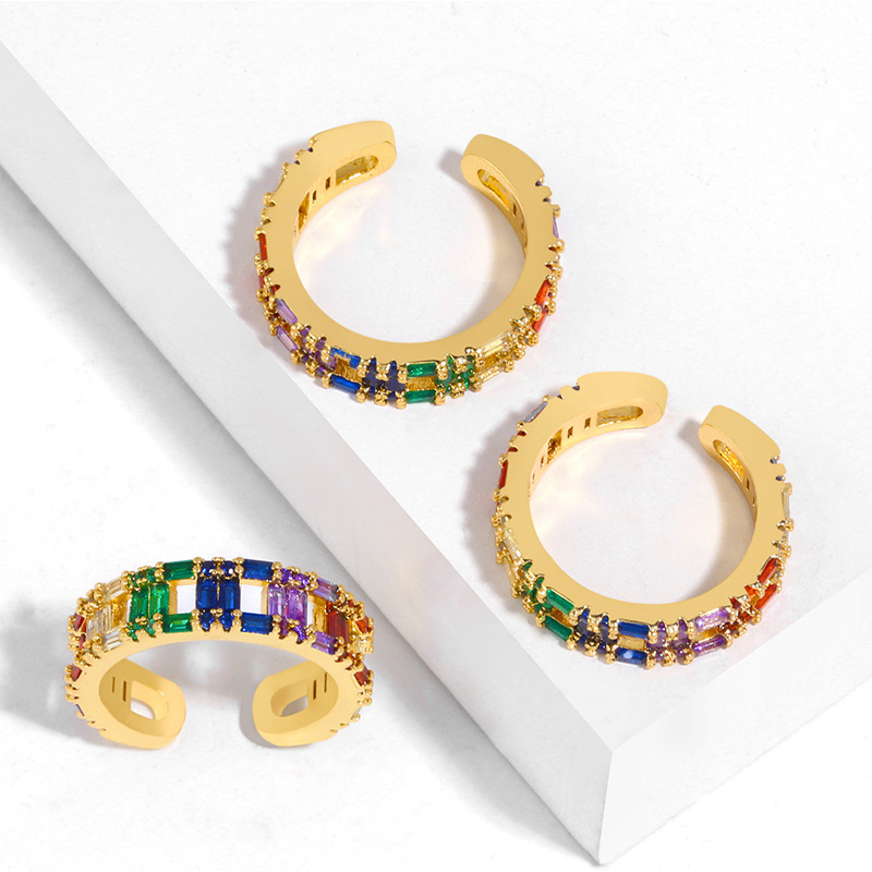 Cross-border Explosion Models 2019 Dongdaemun Rainbow Retro Vintage Open Ring Wild European And American Color Diamond Ring Rij24 display picture 3