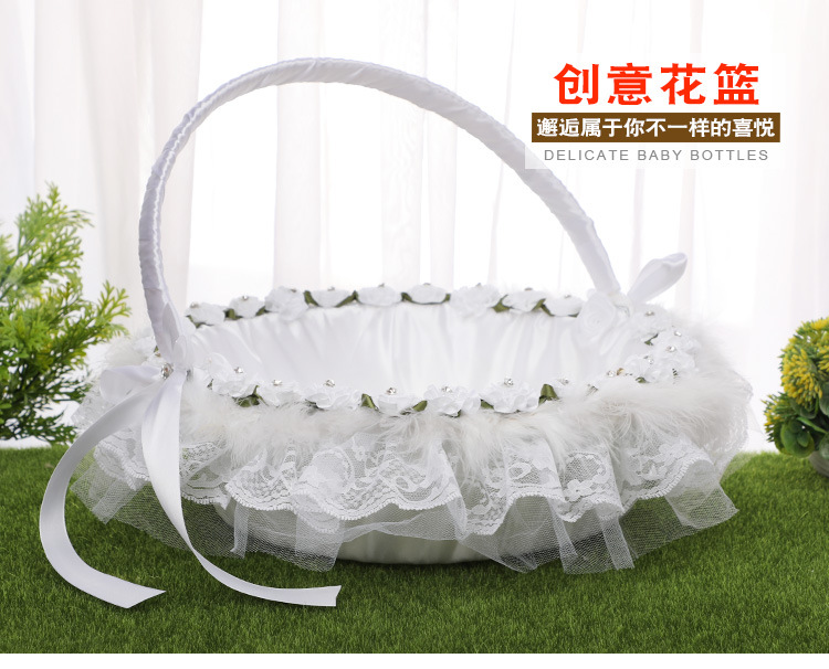 Wedding products, wedding products, wedding products, wedding products, wedding products, Western-style bamboo woven large flower baskets, Chinese wedding props, flower girls, bridesmaids scattering flowers, lace trim baskets, wedding supplies detail image 6