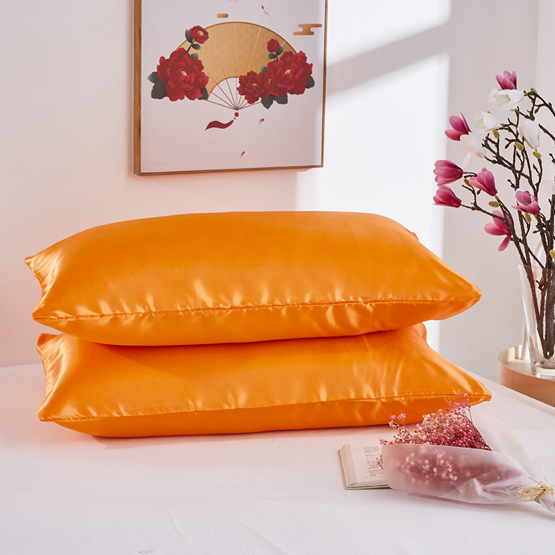 Simple pillowcase satin silk solid color bedding pillowcase wholesale_voghion.com