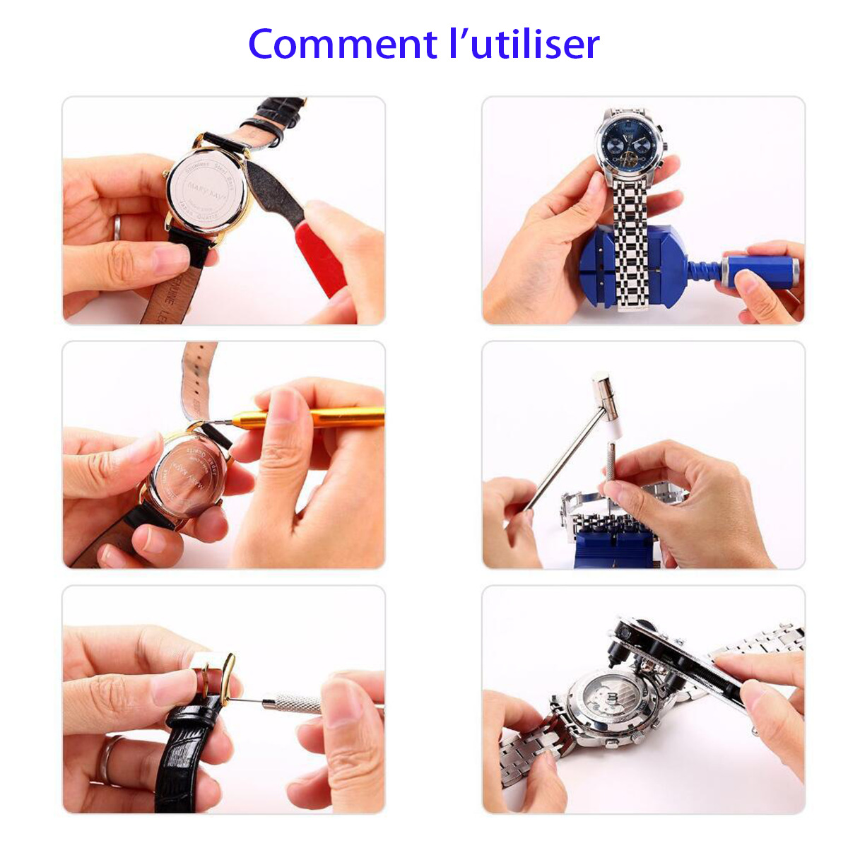 Kit Réparation Montres – 5 Outils Horloger Avec Presseurs Et Déposeurs D’aiguilles