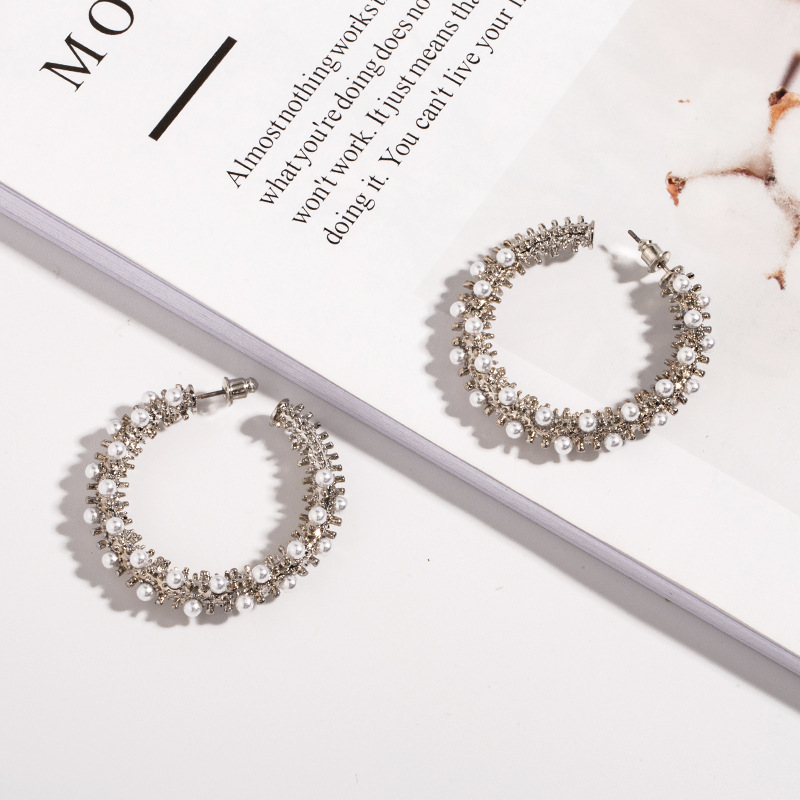 Retro Circle Pearl Earrings display picture 4