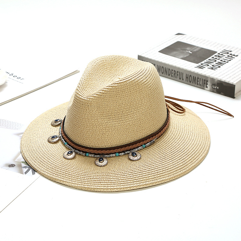 Viaje de verano nuevo sombrero de paja de protección solar de playa estilo coreano todo fósforo estilo étnico sombrero de ala grande Jazz femenino