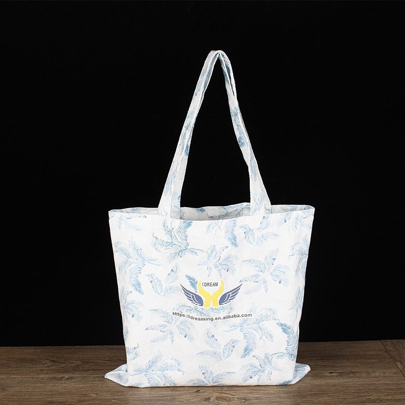 厂家定制大容量复古印花棉布购物袋 定制logo布艺包装手提棉布袋