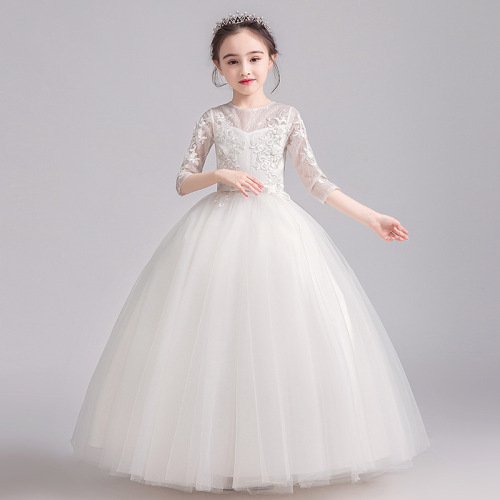 Princess skirt girl white flower wedding dress shaggy skirt little girl host chorus show dresses performance dress children dress