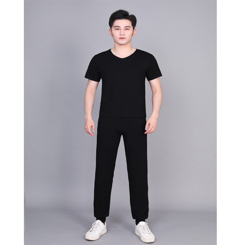 03 Black Short Sleeve V-Neck Suit