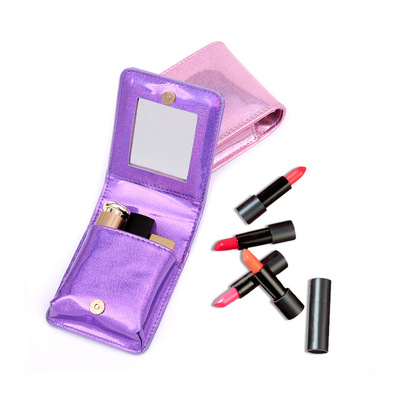 Cross border PU Sequins Embroidery laser Mini Makeup Red mouth Korean Edition lady Storage bag Portable mirror